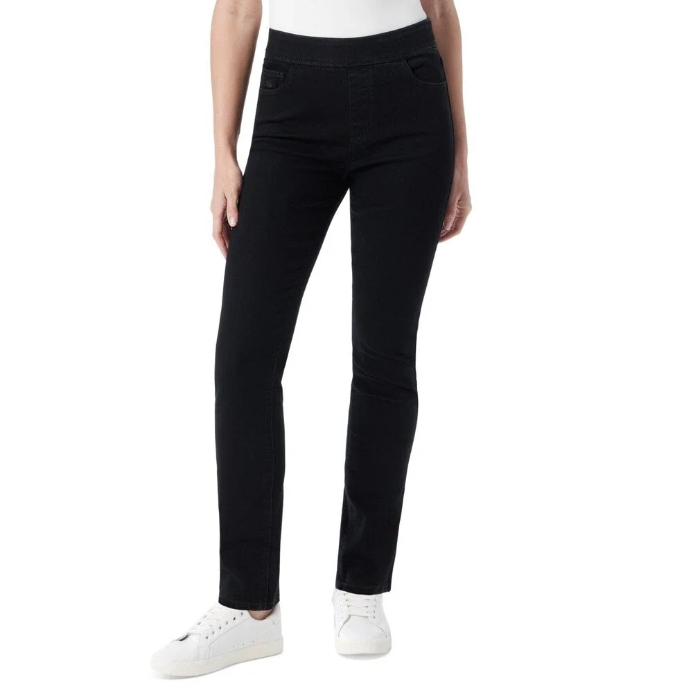 Gloria Vanderbilt Shape Effect Straight Jeans Women 6 Petite Black Pull On NEW